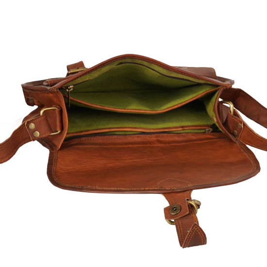 Crossbody Leather Gipsy Bag with Two front Pockets & Adjustable Leather Straps  - Tanned Brown