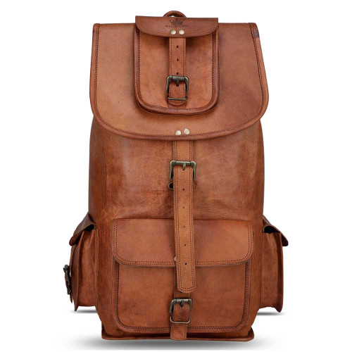 Thar Artefacts Leather Casual Shoulder Backpack 20 inch Multi-Utility Unisex Rucksack for Travelling Hiking Trekking
