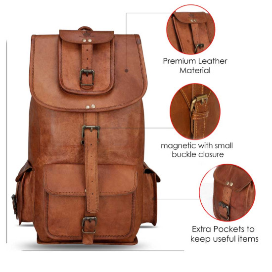 Thar Artefacts Leather Casual Shoulder Backpack 20 inch Multi-Utility Unisex Rucksack for Travelling Hiking Trekking