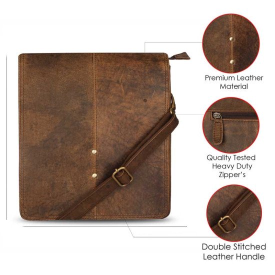 Thar Artefacts Sinewy Leather Crossbody Bag - 11 Inches [Brown]