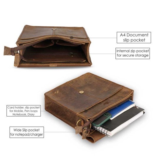 Thar Artefacts Sinewy Leather Crossbody Bag - 11 Inches [Brown]