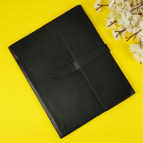 Leather Office File Folder Expandable Personal Organizer- Black