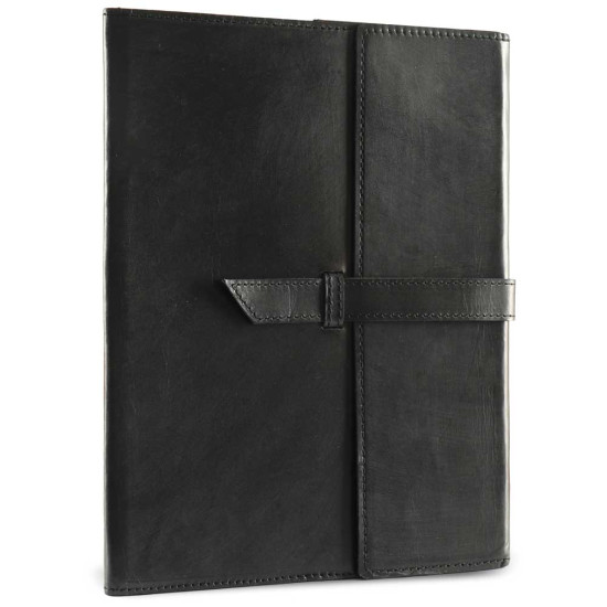 Leather Office File Folder Expandable Personal Organizer- Black