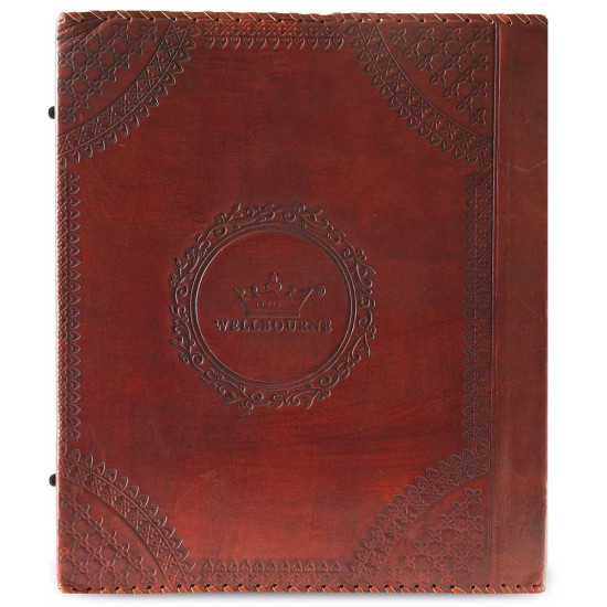 Leather Office File Folder Expandable Personal Organizer with Embossed Double Dragon- Brown