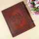 Leather Office File Folder Expandable Personal Organizer with Embossed Double Dragon- Brown