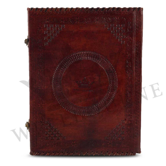 Leather Office File Folder Expandable Personal Organizer with Embossed Moon Dragon- Brown