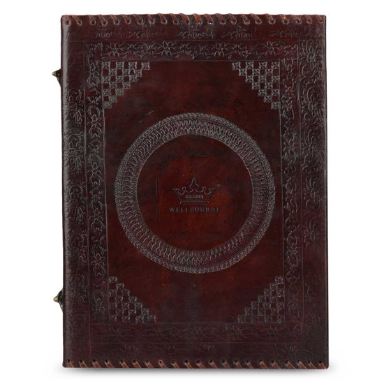 Leather Office File Folder Expandable Personal Organizer with Embossed Tree of Life- Brown