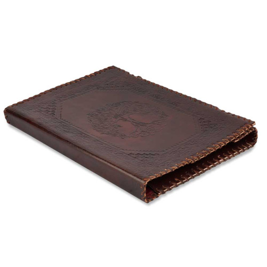Leather Office File Folder Expandable Personal Organizer with Embossed Tree of Life- Brown