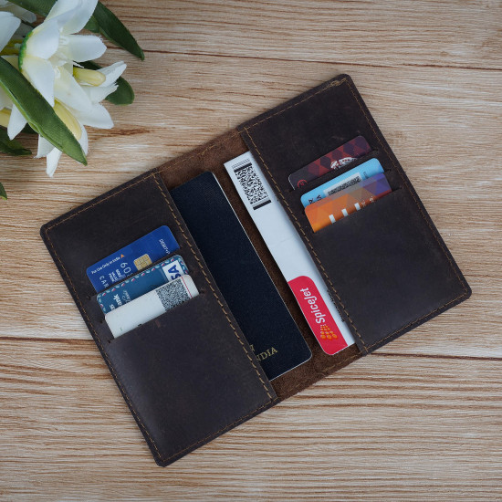 Thar Artefacts Leather Passport Cover with front card holder pockets