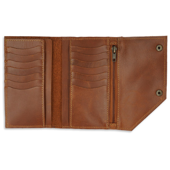 Thar Artefacts Multipurpose Three Fold Leather Travel Holder Card & Currency Wallet with Zipper Pocket- 7X4inches