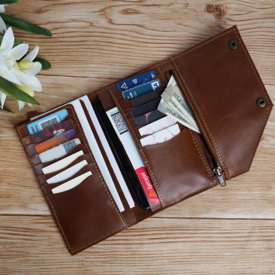 Thar Artefacts Multipurpose Three Fold Leather Travel Holder Card & Currency Wallet with Zipper Pocket- 7X4inches Thar Artefacts Multipurpose Three Fold Leather Travel Holder Card & Currency Wallet with Zipper Pocket- 7X4inches