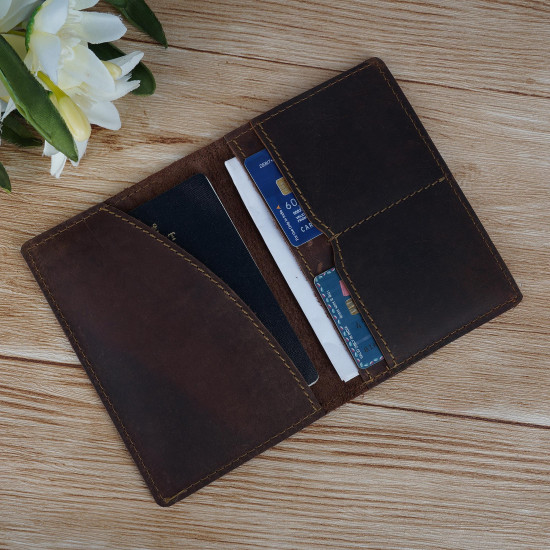 Thar Artefacts Slim Leather Passport Cover Cash Card Wallet Multipurpose Travel Holder- 6X4inches 